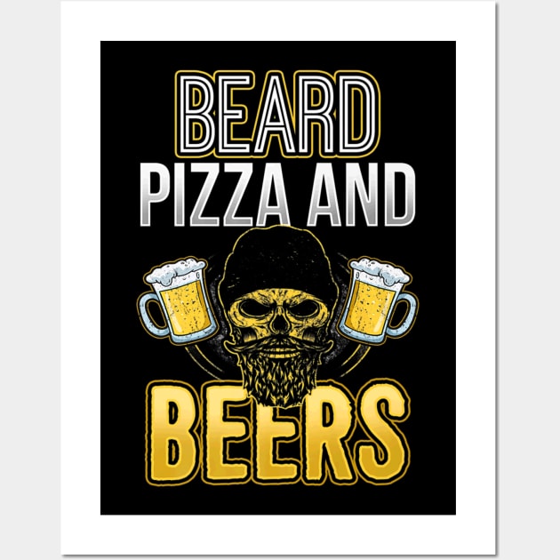 Beard Pizza And Beer Skull Wall Art by Watermelon Wearing Sunglasses